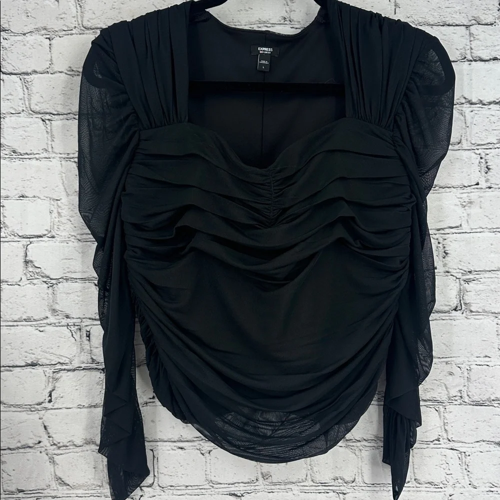 EXPRESS Body Contour Black Mesh Crop Sweetheart Neckline Top -- Size Large EUC!